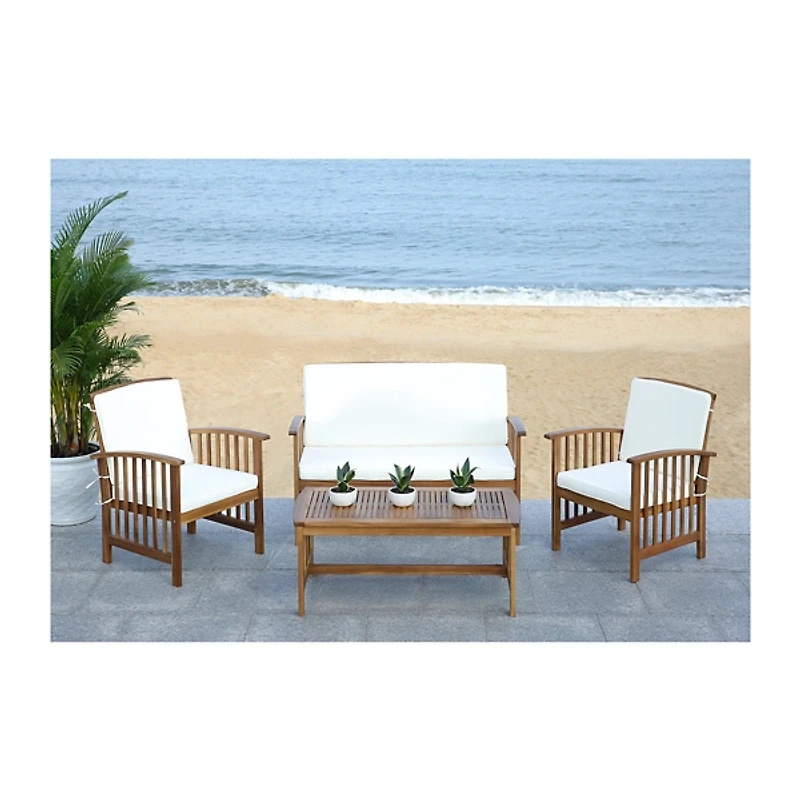 Caramel 4-pc. Acacia Patio Set with Beige Cushions