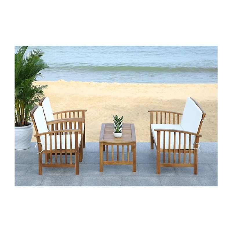 Caramel 4-pc. Acacia Patio Set with Beige Cushions