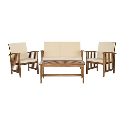 Caramel 4-pc. Acacia Patio Set with Beige Cushions