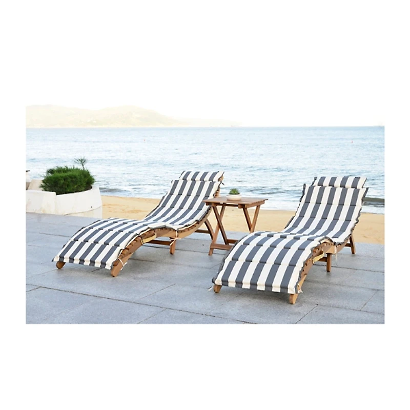 Acacia Wood 3-pc. Chaise Set with Striped Cushions