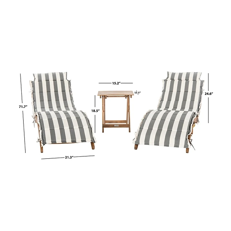 Acacia Wood 3-pc. Chaise Set with Striped Cushions
