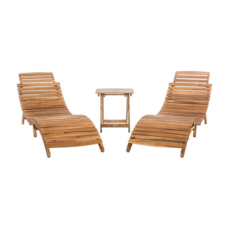 Acacia Wood 3-pc. Chaise Set with Striped Cushions