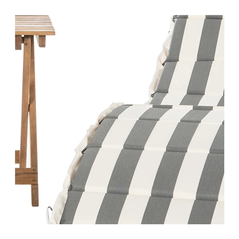 Acacia Wood 3-pc. Chaise Set with Striped Cushions