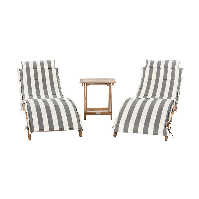 Acacia Wood 3-pc. Chaise Set with Striped Cushions