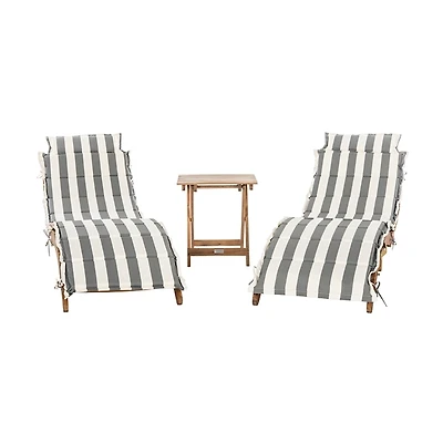 Acacia Wood 3-pc. Chaise Set with Striped Cushions