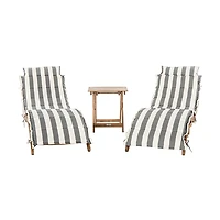 Acacia Wood 3-pc. Chaise Set with Striped Cushions
