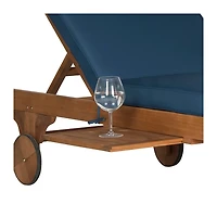 Natural Wooden Chaise with Table and Navy Cushion