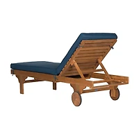 Natural Wooden Chaise with Table and Navy Cushion