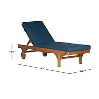 Natural Wooden Chaise with Table and Navy Cushion