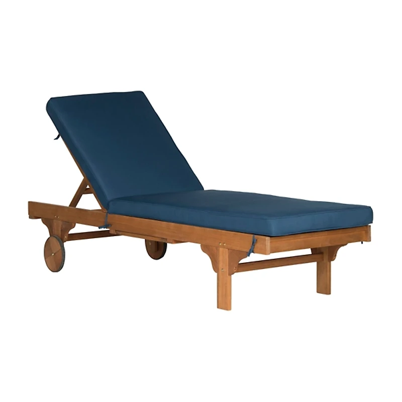 Natural Wooden Chaise with Table and Navy Cushion