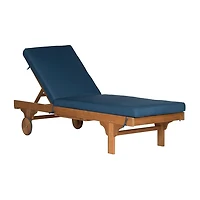 Natural Wooden Chaise with Table and Navy Cushion