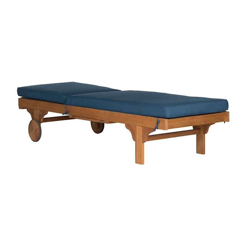 Natural Wooden Chaise with Table and Navy Cushion