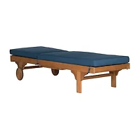 Natural Wooden Chaise with Table and Navy Cushion