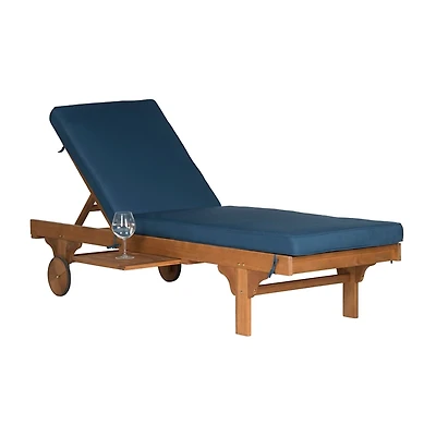 Natural Wooden Chaise with Table and Navy Cushion