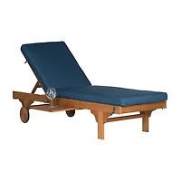 Natural Wooden Chaise with Table and Navy Cushion