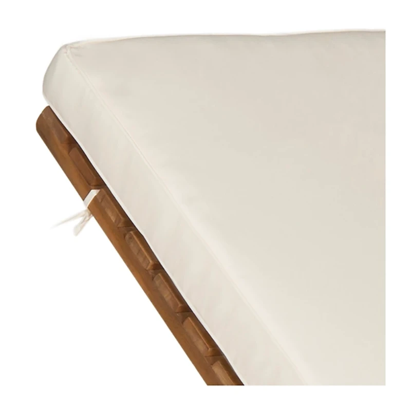 Natural Wooden Chaise with Table and Beige Cushion