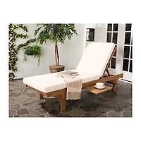Natural Wooden Chaise with Table and Beige Cushion