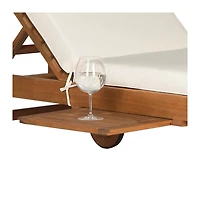 Natural Wooden Chaise with Table and Beige Cushion