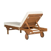 Natural Wooden Chaise with Table and Beige Cushion