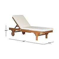 Natural Wooden Chaise with Table and Beige Cushion