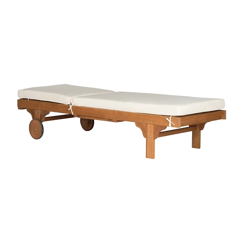 Natural Wooden Chaise with Table and Beige Cushion