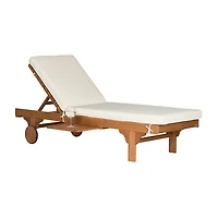 Natural Wooden Chaise with Table and Beige Cushion