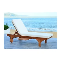 Natural Wooden Chaise with Table and Beige Cushion