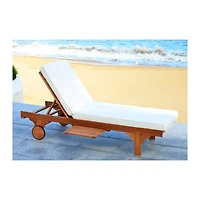 Natural Wooden Chaise with Table and Beige Cushion