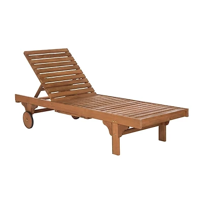 Natural Wooden Chaise with Table and Beige Cushion