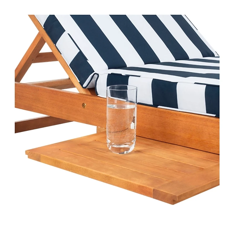 Natural Wood Chaise with Table and Striped Cushion