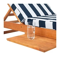 Natural Wood Chaise with Table and Striped Cushion