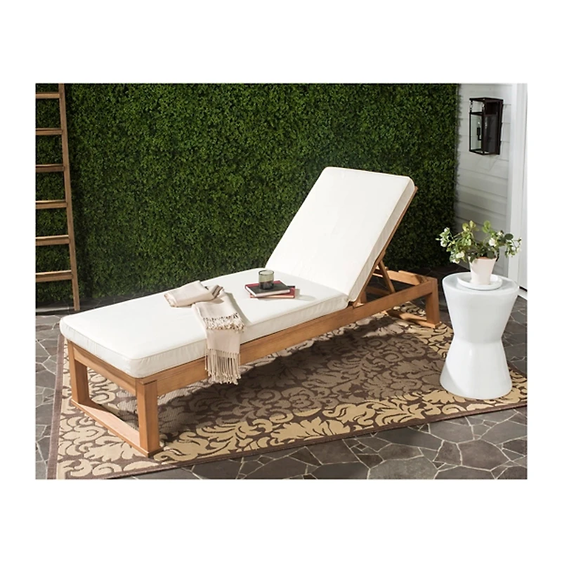 Natural Wooden Chaise with Beige Cushion