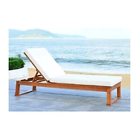 Natural Wooden Chaise with Beige Cushion