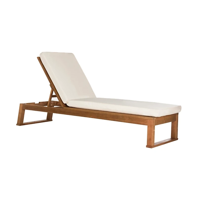 Natural Wooden Chaise with Beige Cushion