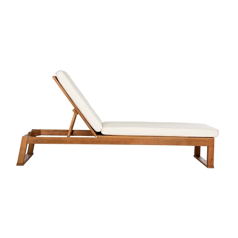Natural Wooden Chaise with Beige Cushion