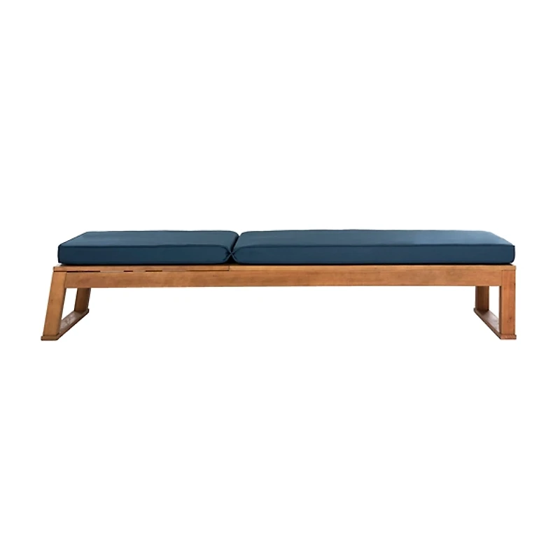 SAFAVIEH Natural Wooden Chaise with Navy Cushion