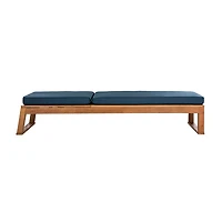 SAFAVIEH Natural Wooden Chaise with Navy Cushion