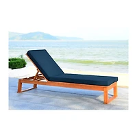 SAFAVIEH Natural Wooden Chaise with Navy Cushion