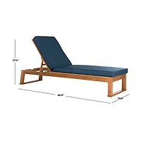 SAFAVIEH Natural Wooden Chaise with Navy Cushion