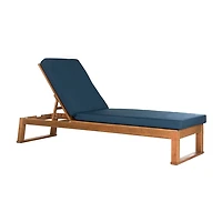 SAFAVIEH Natural Wooden Chaise with Navy Cushion