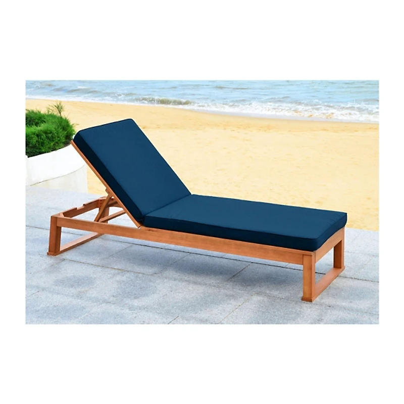 SAFAVIEH Natural Wooden Chaise with Navy Cushion