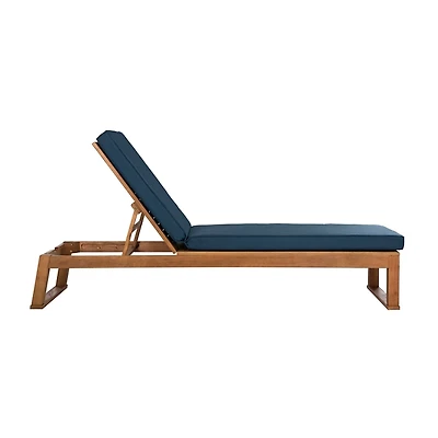 SAFAVIEH Natural Wooden Chaise with Navy Cushion