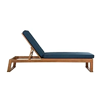 SAFAVIEH Natural Wooden Chaise with Navy Cushion
