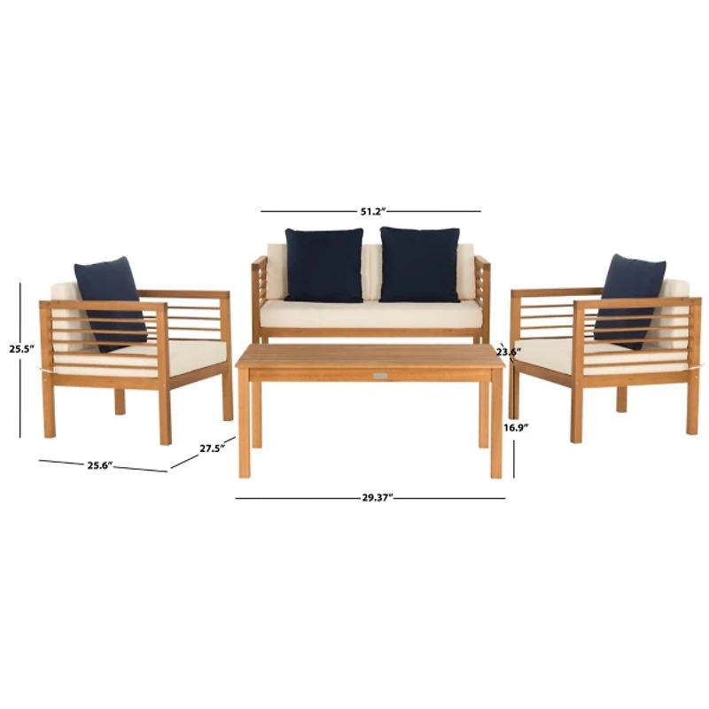 Beige & Natural Wood 4-pc. Outdoor Patio Set