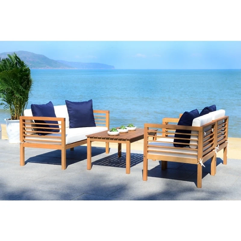 Beige & Natural Wood 4-pc. Outdoor Patio Set