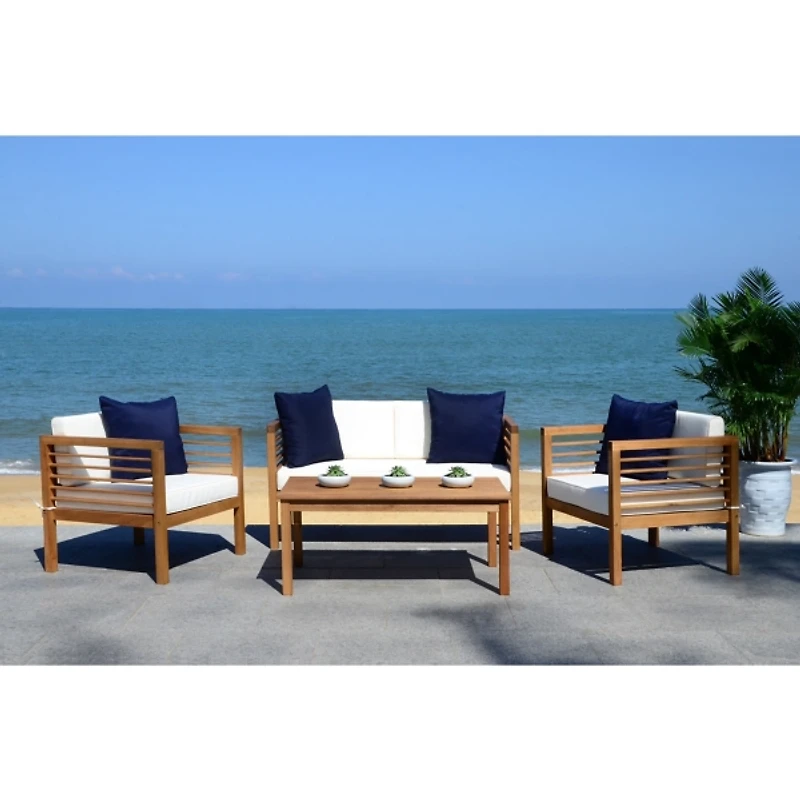 Beige & Natural Wood 4-pc. Outdoor Patio Set
