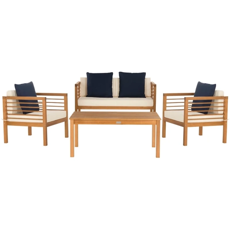 Beige & Natural Wood 4-pc. Outdoor Patio Set