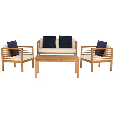 Beige & Natural Wood 4-pc. Outdoor Patio Set