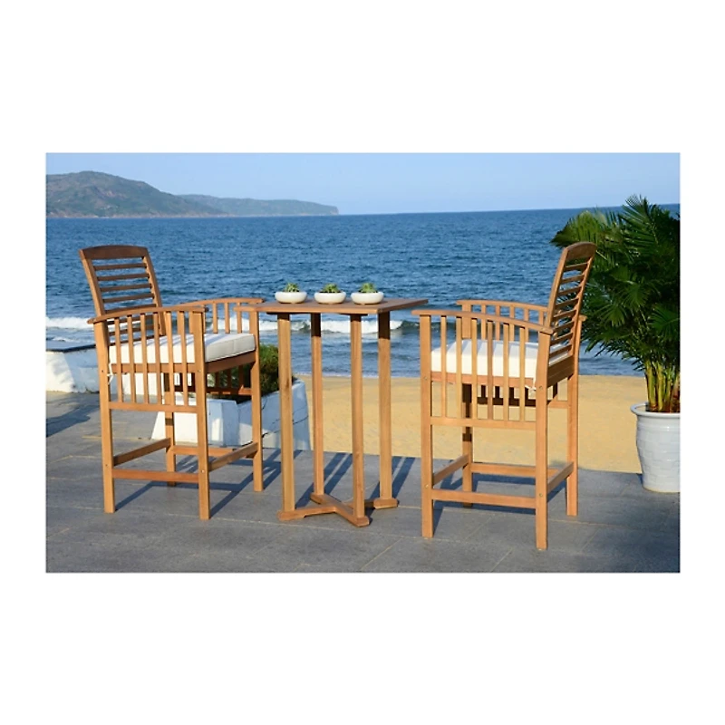 SAFAVIEH Natural Wood 3-pc. Set & White Cushions