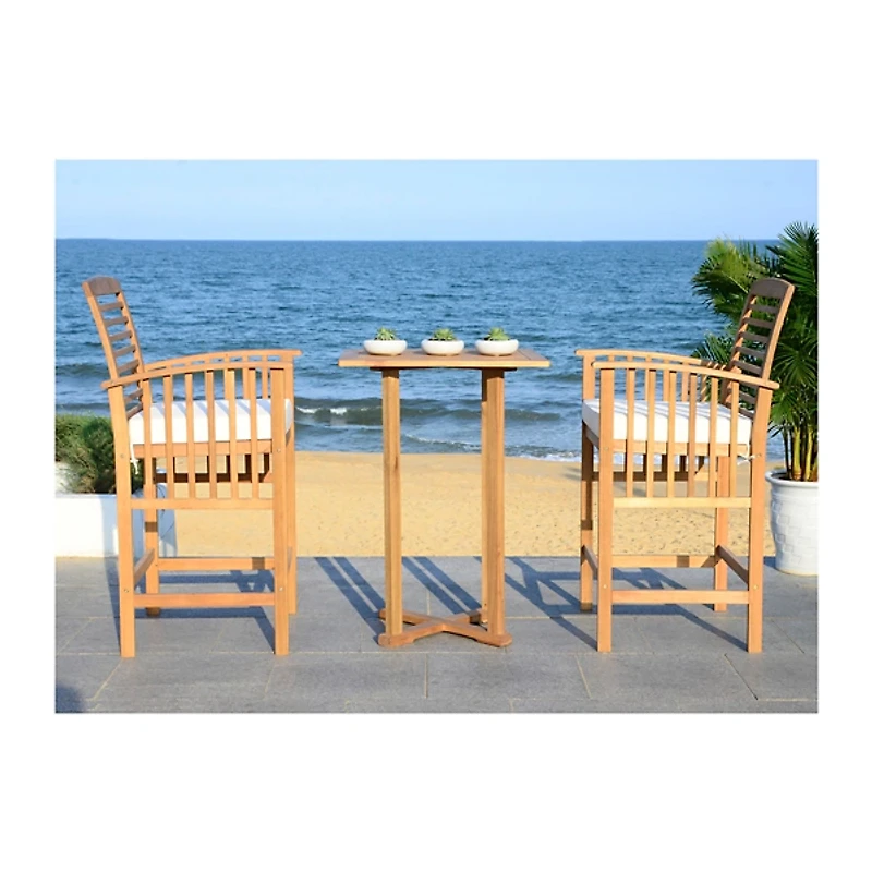 SAFAVIEH Natural Wood 3-pc. Set & White Cushions